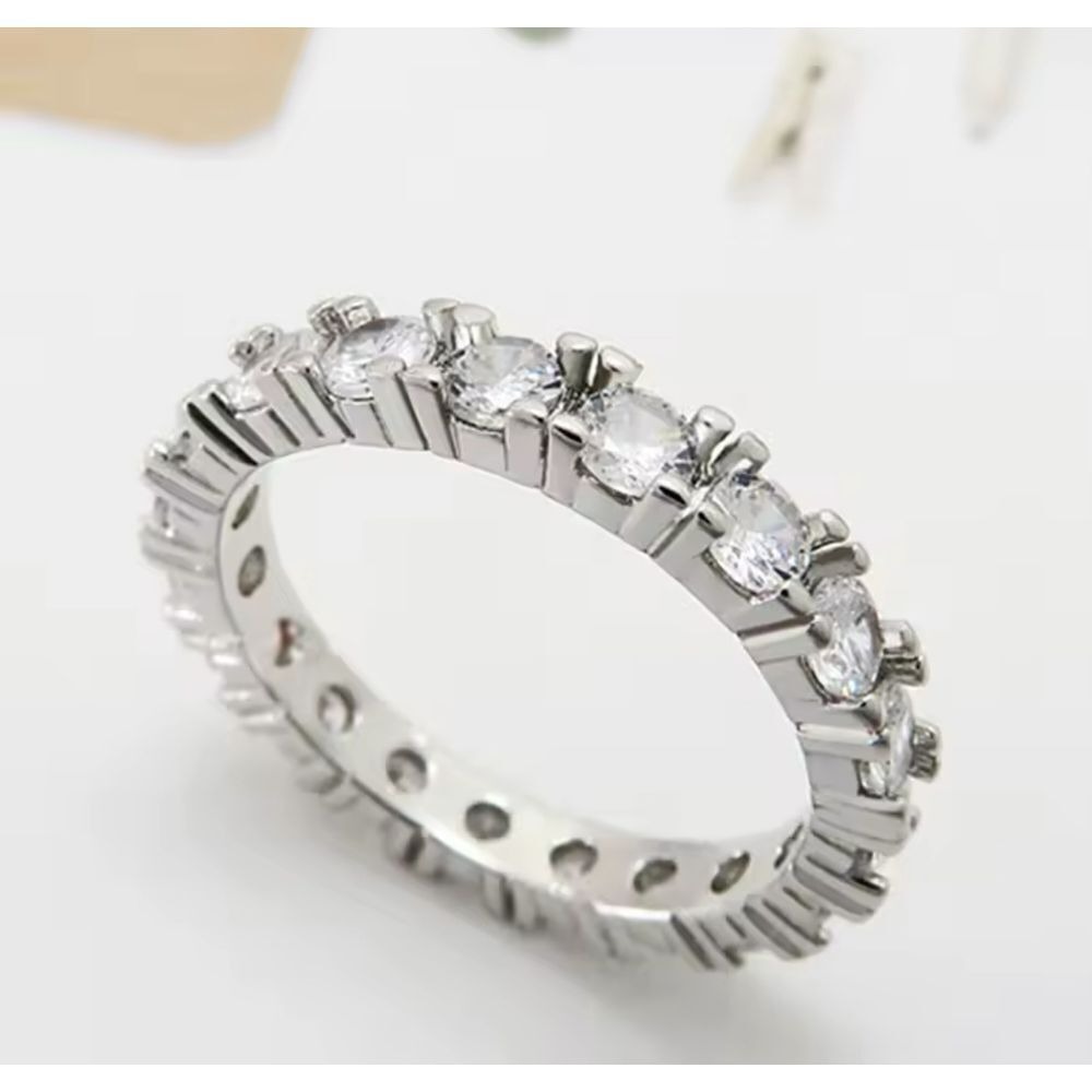 Elegant Sterling Silver Eternity Ring with Cubic Zirconia Wedding Band Size 6 - Picture 4 of 8